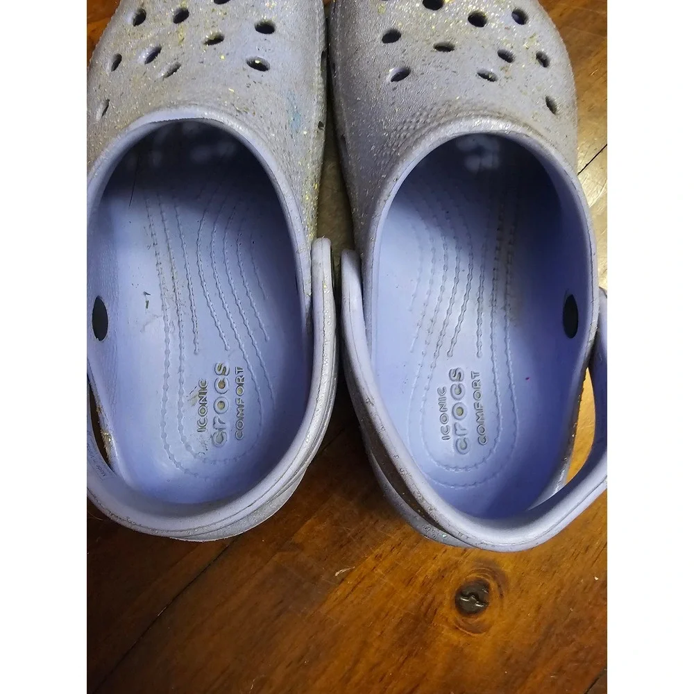 Crocs Kids Classic Glitter Clog Lavender Purple Sparkle Slip On Shoes Size C13
